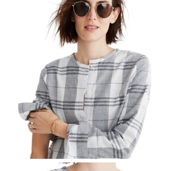 Madewell plaid collarless swingy bottom down blouse, size XS - Picture 9 of 9